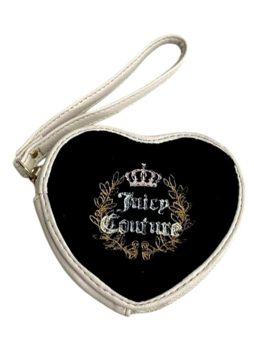 Juicy Couture Black & White Heart-Shaped Quilted Wristlet Clutch